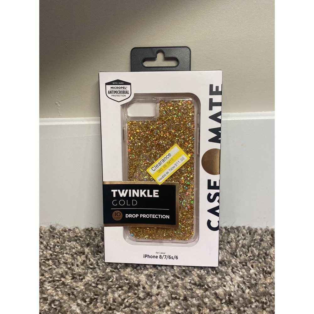 Case-Mate iPhone 8, 7, 6s, 6 Twinkle Gold Glitter Phone Case New
